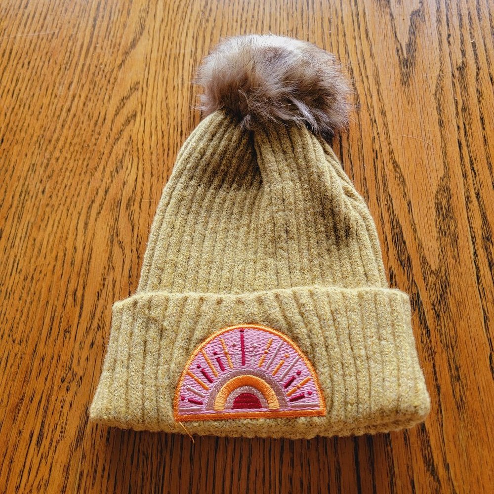 Beanie Hat Mustard Yellow Rainbow Pom Pom Virginia Wolf Gold New